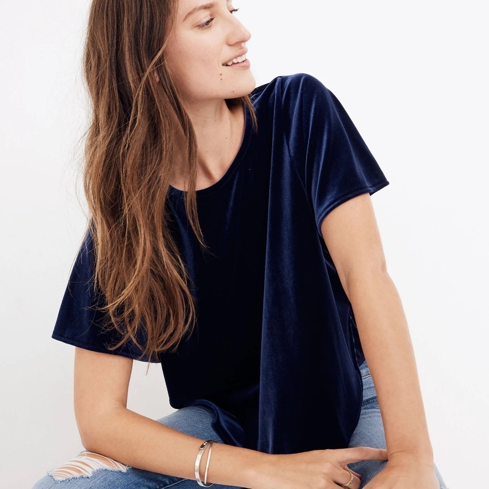 Madewell Velvet Butterfly Top Shortsleeve Fairy Whimsigoth Grunge in Deep Navy M